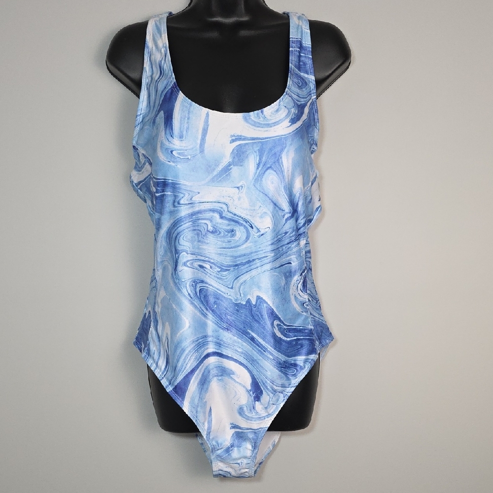 NEW Nicole Miller Blue Marble‎ One-Piece Swimsuit Size 1X